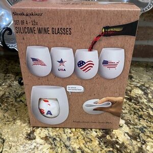 Shark Skinzz silicone wine glasses - patriotic USA red white and blue  Boxed set